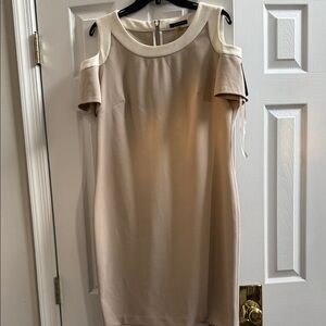 Tommy Hilfiger Cream and Tan Cold Shoulder Mini Dress
